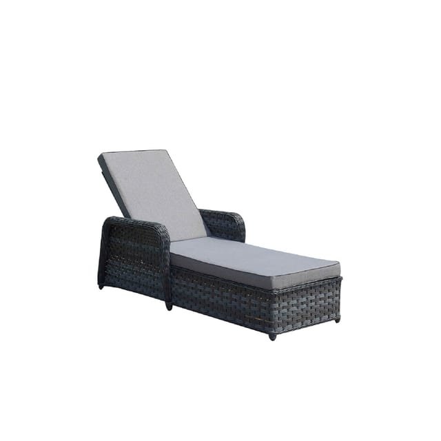 Gartenmöbel Gartenliege Sonnenliege GRENADA 202 x 55/30 x 74 cm anthrazit aus Rattan mit Kissen