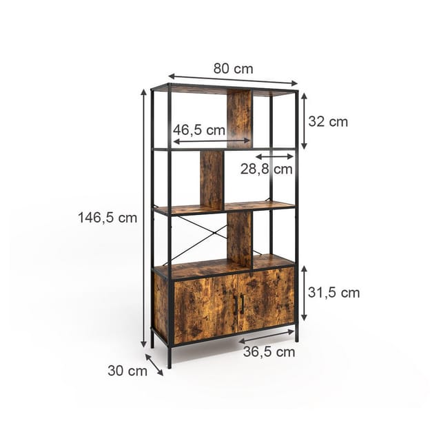 Vicco Bücherregal Fyrk Eiche rustikal 80 x 146 cm mit 3 Regalebenen