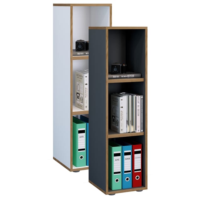 VCM Holzregal stehend platzsparender Aktenschrank Maße ca. H. 110 x B. 30 x T. 33 cm Elegantes Regal Büroregal – Salia 3fach B. 30 cm