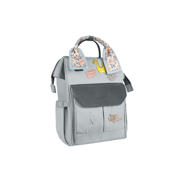 Kikkaboo Wickeltasche Myla Rucksack Träger einstellbar abnehmbare Abzeichen Dino grau