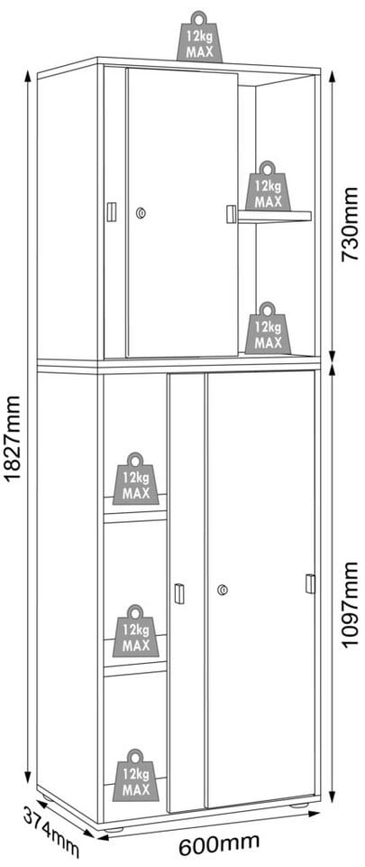 VCM Holz Büroschrank Ordner Aktenschrank Büromöbel Schrank Salia 5-fach Breite 60 cm Schiebetüren