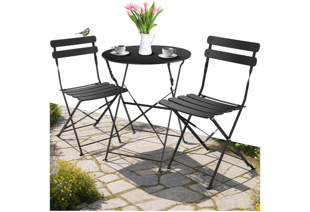 tectake® Bistrotisch Set, für 2 Personen, widerstandsfähig, Belastbarkeit Stuhl 120 kg