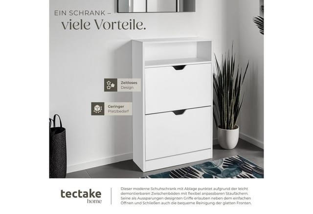 tectake® Schuhschrank, für 12 Paar Schuhe, zuverlässiger Kippschutz, 60 x 24 x 102 cm