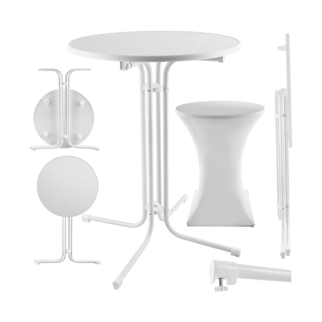 tectake® Stehtisch, rund mit Tischhusse, standfest, bodenschonende Kunststofffüße & Ausgleichsschraube