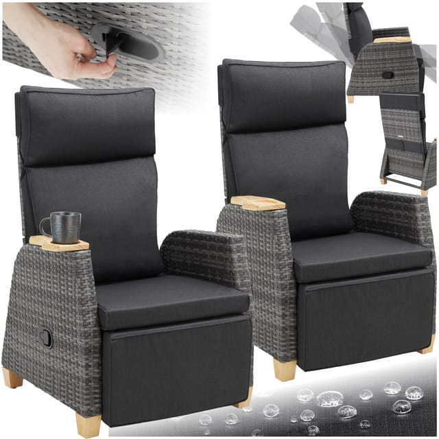 tectake® Aluminium Rattansessel, wetterfest und UV-beständig, dicke Polsterung, 68,5 x 67 - 128 x 87 - 104 cm