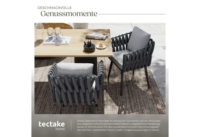 tectake® Aluminium Stuhl, im Rope-Design, dicke Polsterung, höhenverstellbare Kunststofffüße, 61 x 60 x 73 cm