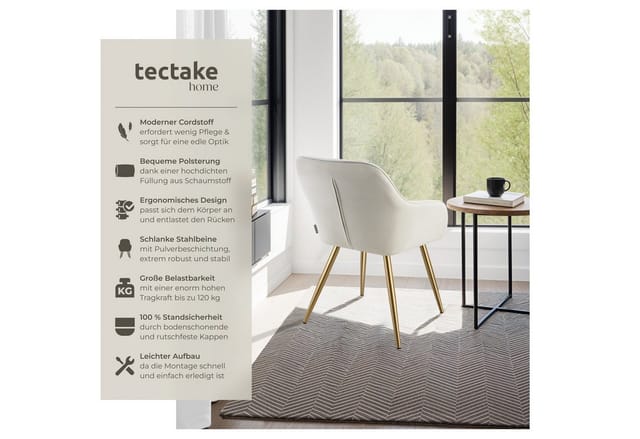 tectake® Esszimmerstuhl, gepolstert, in Cordoptik, robuste Stahlbeine, 58 x 62 x 82 cm