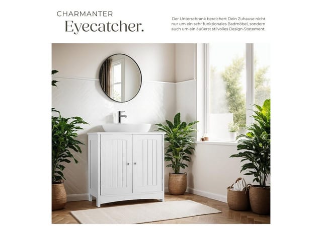 tectake® Waschbeckenunterschrank, 2 geräumige Fächer, 2 leichtgängige Flügeltüren, 62 x 30 x 60 cm