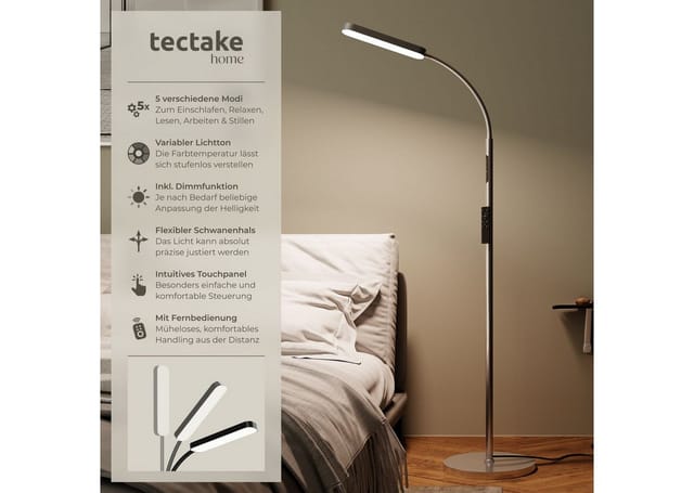 tectake® Stehlampe, 5 Lichtmodi, LED, 12 W, flexibler Schwanenhals, 22 x 176 cm