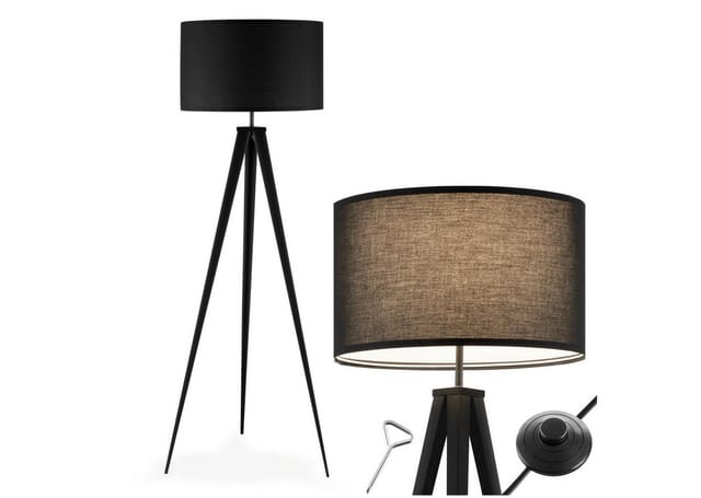 tectake® Stehleuchte, Dreibeingestell aus Stahl, 60 W, Fußschalter, 57 x 57 x 158 cm