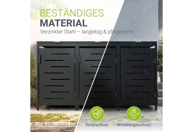 Juskys Mülltonnenbox Arel 3er - Metall Gartenbox für Mülltonnen - Aufbewahrungsbox Anthrazit