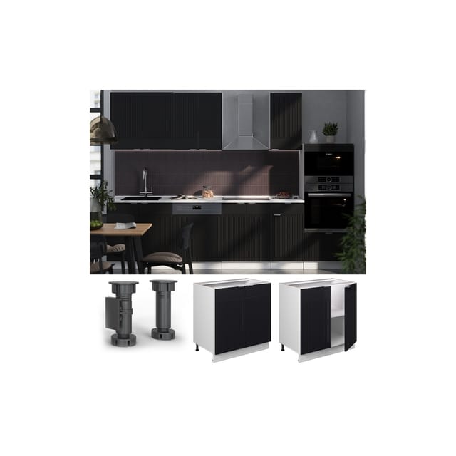 Vicco Unterschrank Fame-Line Weiß Schwarz gestreift 80 cm ohne Arbeitsplatte