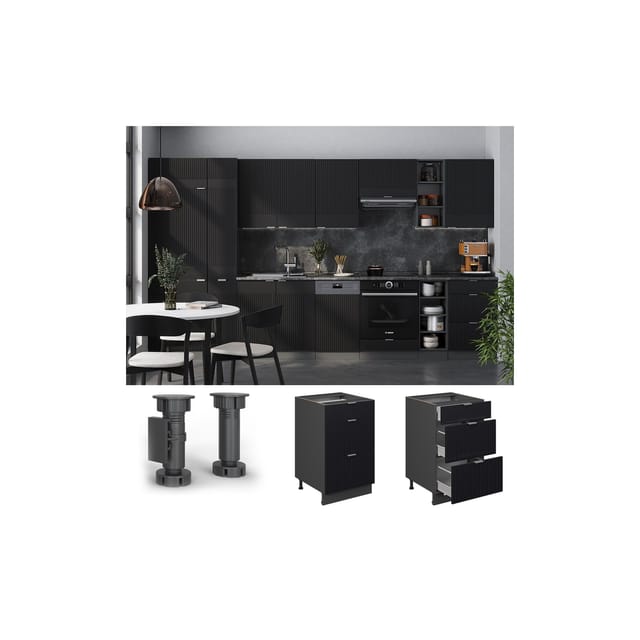 Vicco Schubladenunterschrank Fame-Line Anthrazit Schwarz gestreift 50 cm ohne Arbeitsplatte