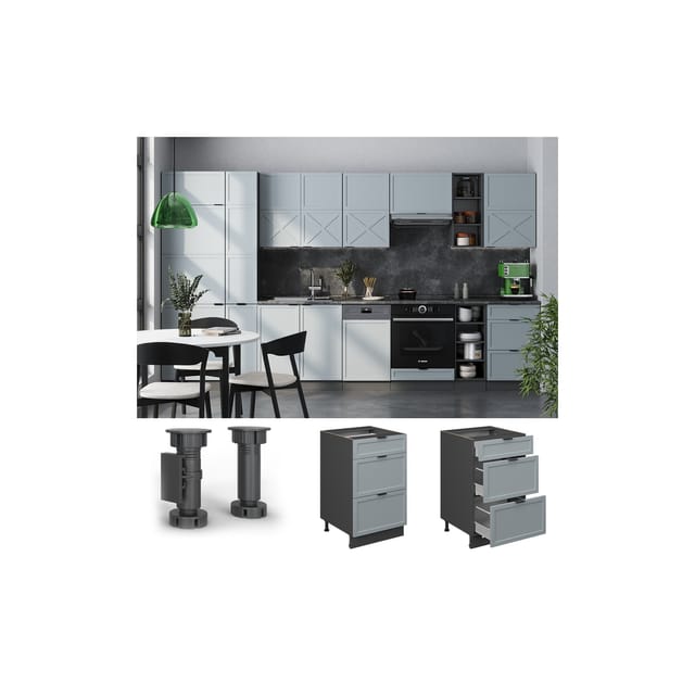 Vicco Schubladenunterschrank Fame-Line Anthrazit Hellblau-Grau gerahmt 50 cm ohne Arbeitsplatte
