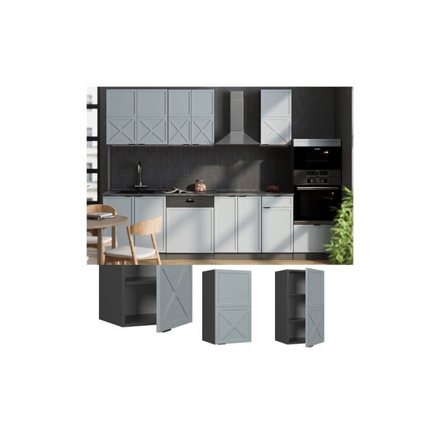 Vicco Hängeschrank Fame-Line Anthrazit Hellblau-Grau gerahmt 40 cm
