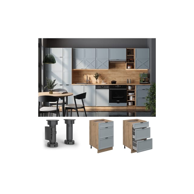 Vicco Schubladenunterschrank Fame-Line Eiche Hellblau-Grau gerahmt 50 cm ohne Arbeitsplatte