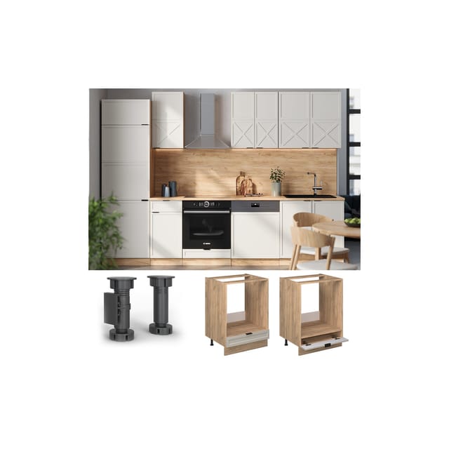 Vicco Herdumbauschrank Fame-Line Eiche Grau-Beige gerahmt 60 cm ohne Arbeitsplatte