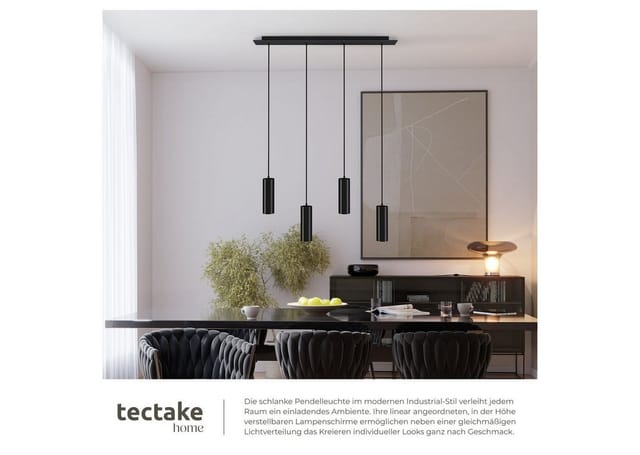 tectake® Pendelleuchte, 4-flammig, 4x GU10, 40 W, längenverstellbare Kabel, 75 x 9 x 146 cm