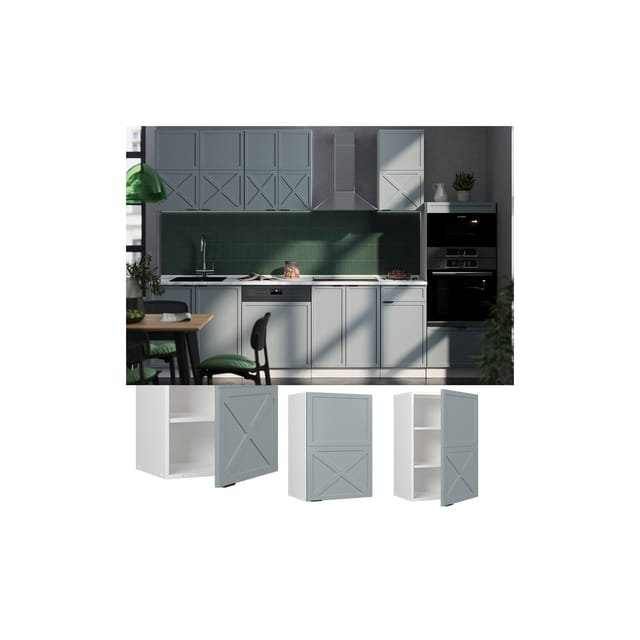 Vicco Hängeschrank Fame-Line Weiß Hellblau-Grau gerahmt 50 cm