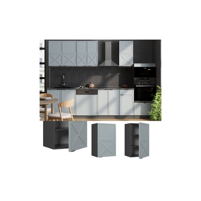 Vicco Hängeschrank Fame-Line Anthrazit Hellblau-Grau gerahmt 45 cm