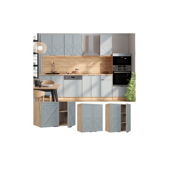 Vicco Hängeschrank Fame-Line Eiche Hellblau-Grau gerahmt 60 cm