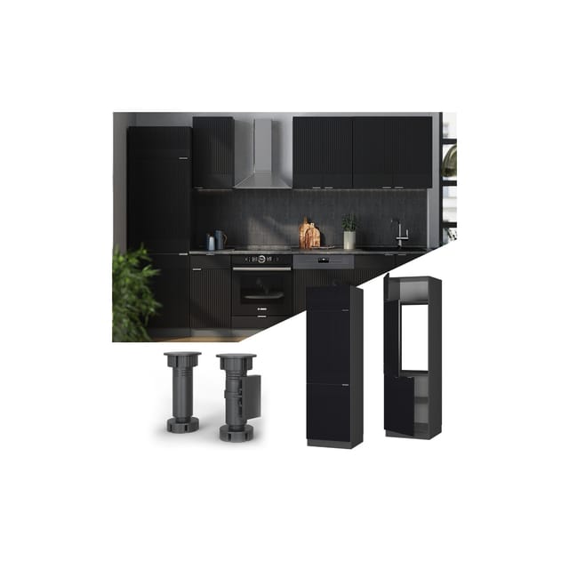 Vicco Kühlumbauschrank Fame-Line Anthrazit Schwarz gestreift 60 cm