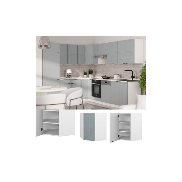 Vicco Eckhängeschrank Fame-Line Weiß Hellblau-Grau gerahmt 57 cm