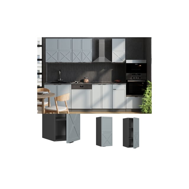 Vicco Hängeschrank Fame-Line Anthrazit Hellblau-Grau gerahmt 30 cm