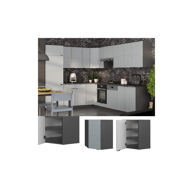 Vicco Eckhängeschrank Fame-Line Anthrazit Hellblau-Grau gerahmt 57 cm