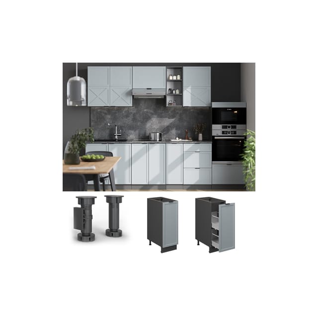 Vicco Apothekerunterschrank Fame-Line Anthrazit Hellblau-Grau gerahmt 30 cm ohne Arbeitsplatte
