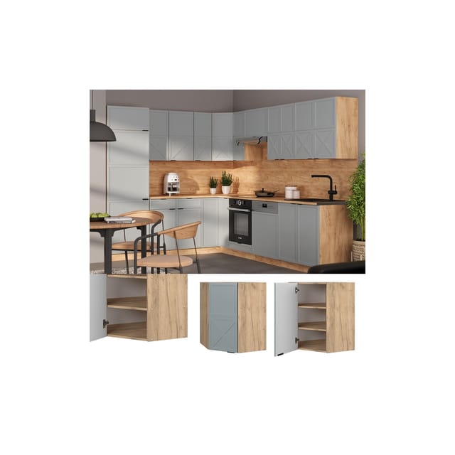 Vicco Eckhängeschrank Fame-Line Eiche Hellblau-Grau gerahmt 57 cm