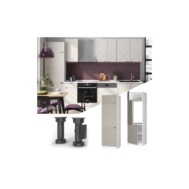 Vicco Kühlumbauschrank Fame-Line Weiß Grau-Beige gerahmt 60 cm