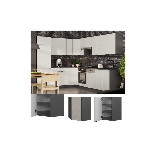 Vicco Eckhängeschrank Fame-Line Anthrazit Grau-Beige gerahmt 57 cm