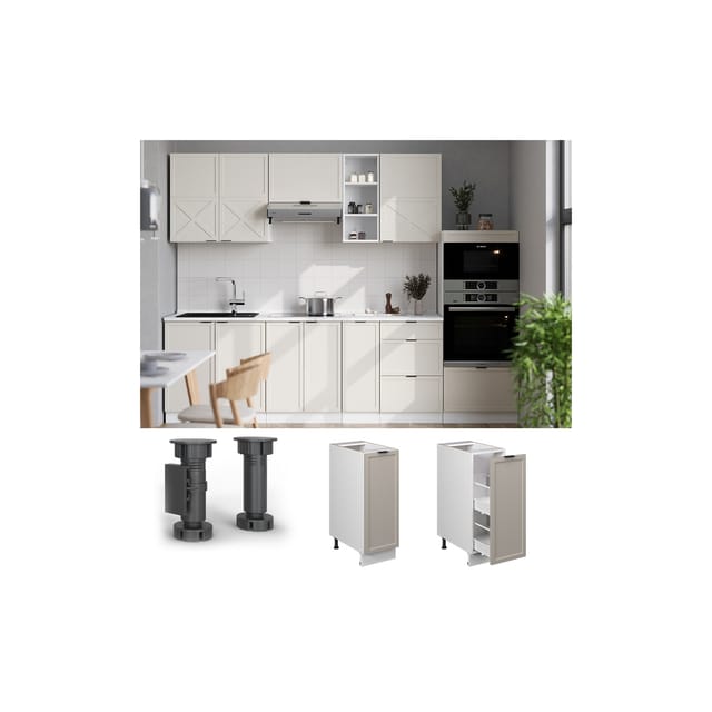 Vicco Apothekerunterschrank Fame-Line Weiß Grau-Beige gerahmt 30 cm ohne Arbeitsplatte