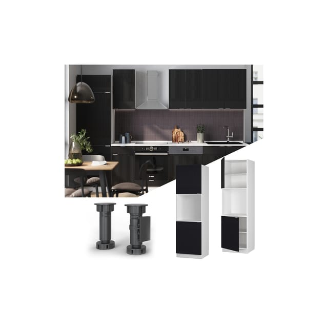 Vicco Vorratsschrank Fame-Line Weiß Schwarz gestreift 60 cm 2 Türen
