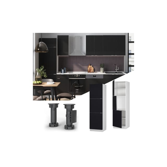 Vicco Vorratsschrank Fame-Line Weiß Schwarz gestreift 60 cm 3 Türen