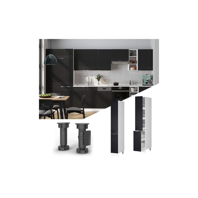 Vicco Apothekerhochschrank Fame-Line Weiß Schwarz gestreift 30 cm