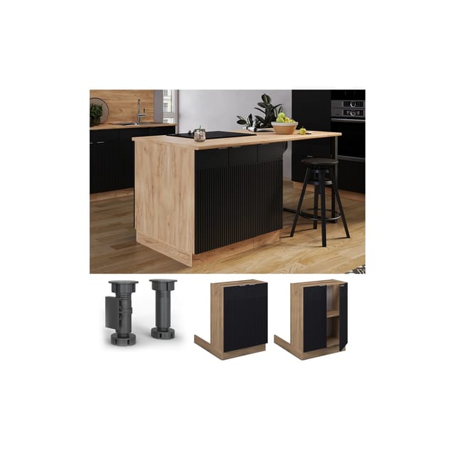 Vicco Regalinselunterschrank Fame-Line Eiche Schwarz gestreift 60 cm