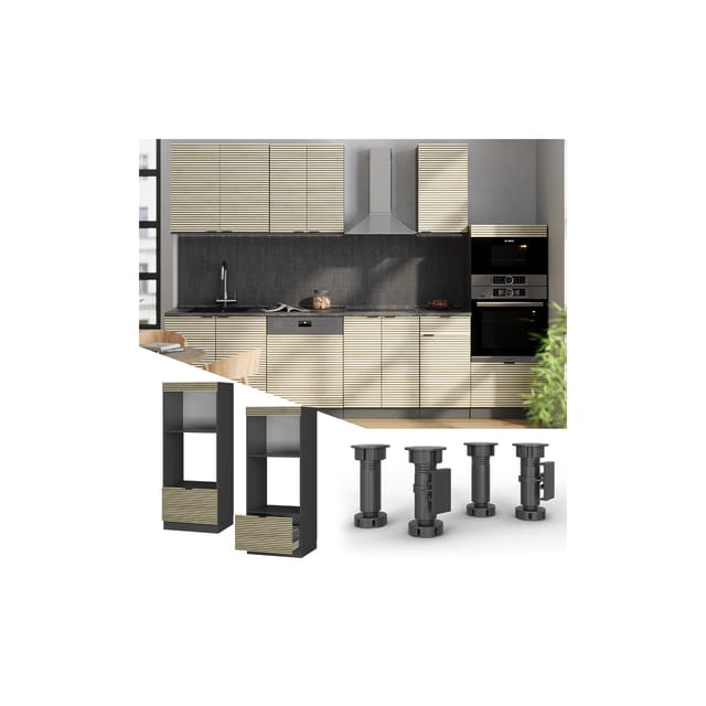 Vicco Mikrowellenschrank Fame-Line Anthrazit Eiche gefräst 60 cm mit Schublade