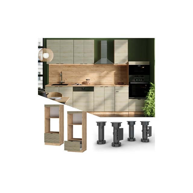 Vicco Mikrowellenschrank Fame-Line Eiche gefräst 60 cm mit Schublade