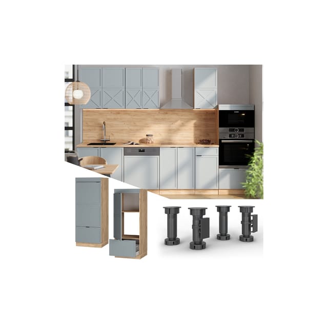 Vicco Mikrowellenschrank Fame-Line Eiche Hellblau-Grau gerahmt 60 cm mit Schublade & Tür