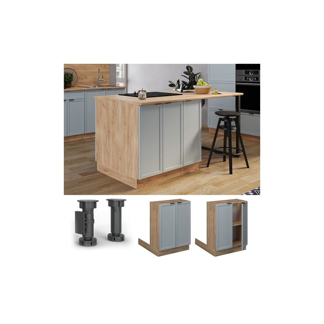 Vicco Regalinselunterschrank Fame-Line Eiche Hellblau-Grau gerahmt 60 cm