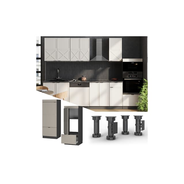 Vicco Mikrowellenschrank Fame-Line Anthrazit Grau-Beige gerahmt 60 cm mit Schublade & Tür