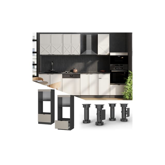 Vicco Mikrowellenschrank Fame-Line Anthrazit Grau-Beige gerahmt 60 cm mit Schublade