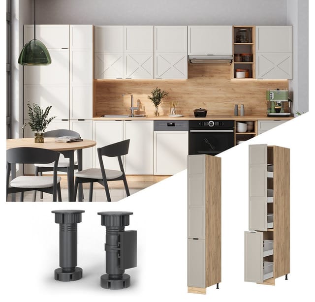 Vicco Apothekerhochschrank Fame-Line Eiche Grau-Beige gerahmt 30 cm