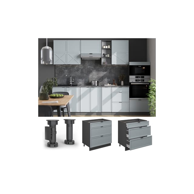 Vicco Schubladenunterschrank Fame-Line Anthrazit Hellblau-Grau gerahmt 80 cm ohne Arbeitsplatte