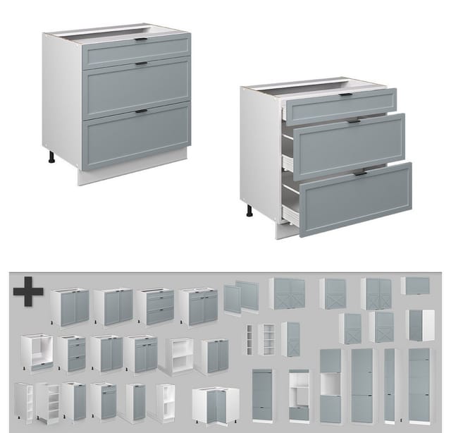 Vicco Schubladenunterschrank Fame-Line Weiß Hellblau-Grau gerahmt 80 cm ohne Arbeitsplatte