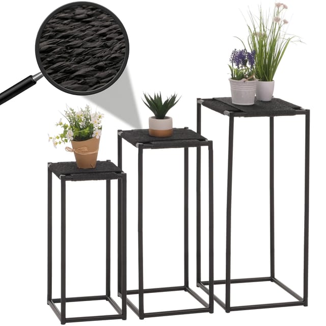 3er-Set Blumentisch MCW-N70, Beistelltisch Tisch Blumenständer Ablage, stapelbar, Metall Papierseil ~ anthrazit