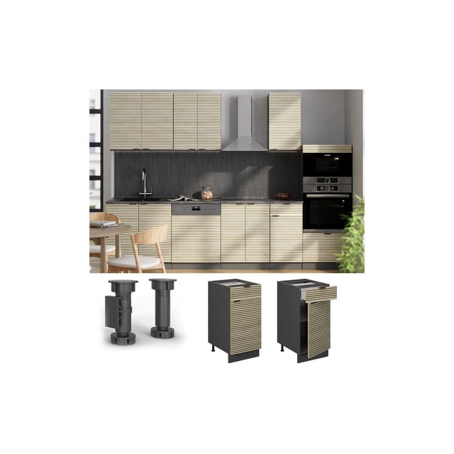 Vicco Schubunterschrank Fame-Line Anthrazit Eiche gefräst 40 cm mit Arbeitsplatte Anthrazit