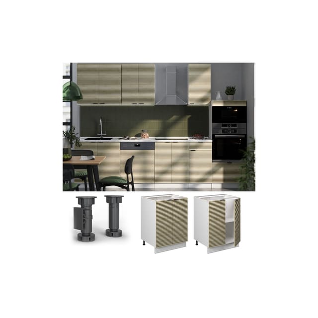 Vicco Unterschrank Fame-Line Weiß Eiche gefräst 60 cm mit Arbeitsplatte Eiche